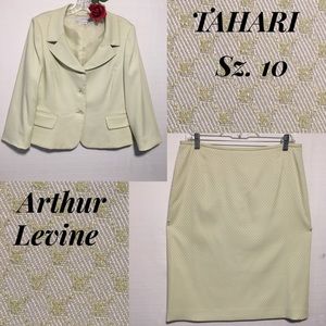 VTG TAHARI Arthur Levine 2 Pc Skirt & Cropped Jacket Suit 10 green print preppy